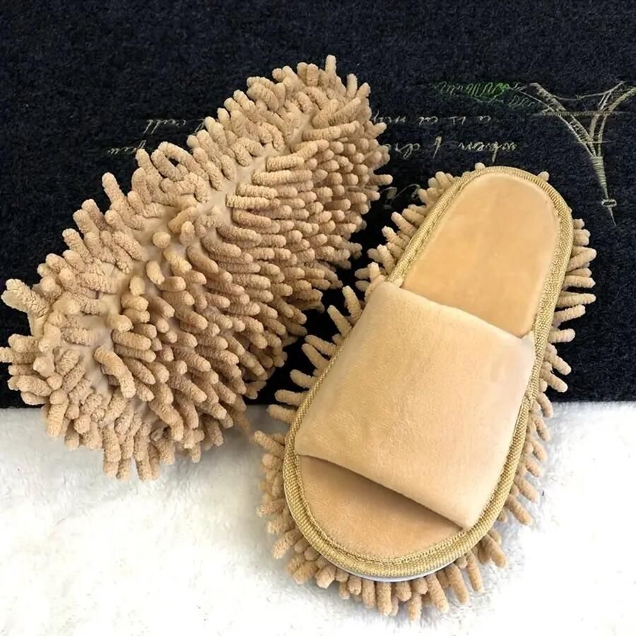 Daity 1 paar beige afneembare pantoffels voor het dweilen van vloeren (one size fits all) schoonmaakgereedschap badkamerbenodigdheden
