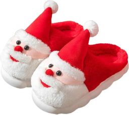 Daity Unisex pluche slippers warme en zachte binnenslippers voor Kerst en Halloween met schattige rendier- sneeuwpop- en kerstboommotieven )