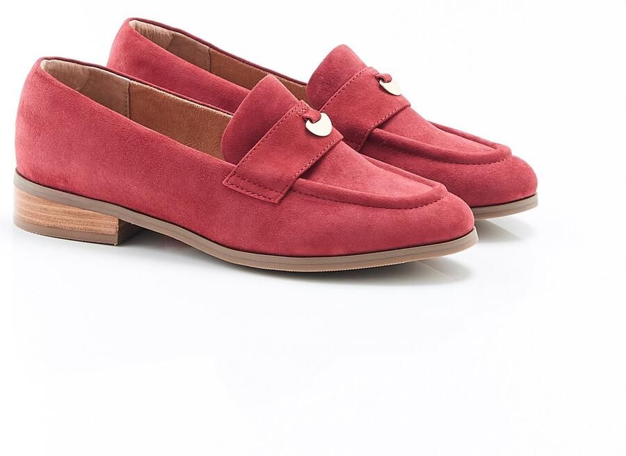 Damart Mocassin in kalfssplitleder met medaillon Dames Rood