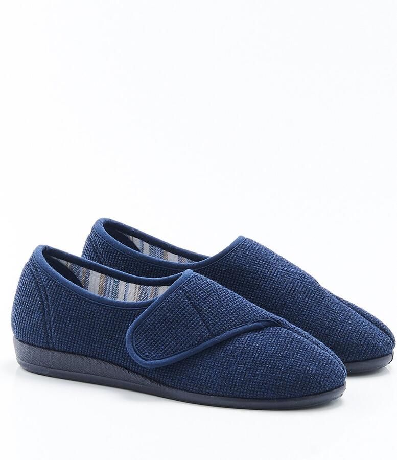 Damart Pantoffels van wafeltricot met kittenband Dames Blauw