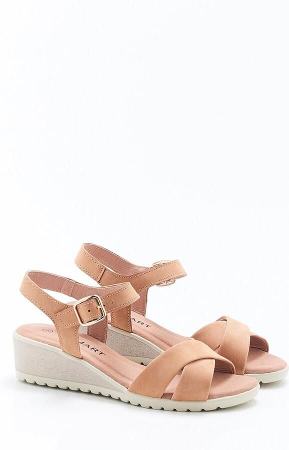 Damart Sandaal in geitenleder met sleehak Dames Bruin