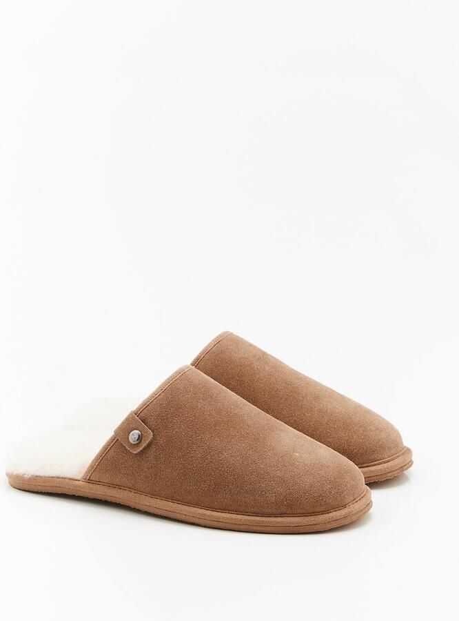 Damart Thermolactyl pantoffels met rundsplitleren bovenwerk Mannen Bruin