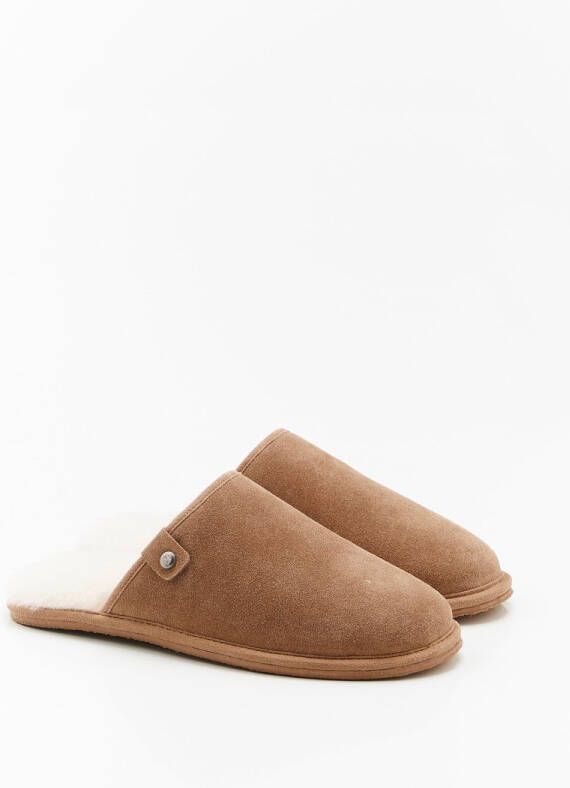 Damart Thermolactyl pantoffels met rundsplitleren bovenwerk Mannen Bruin