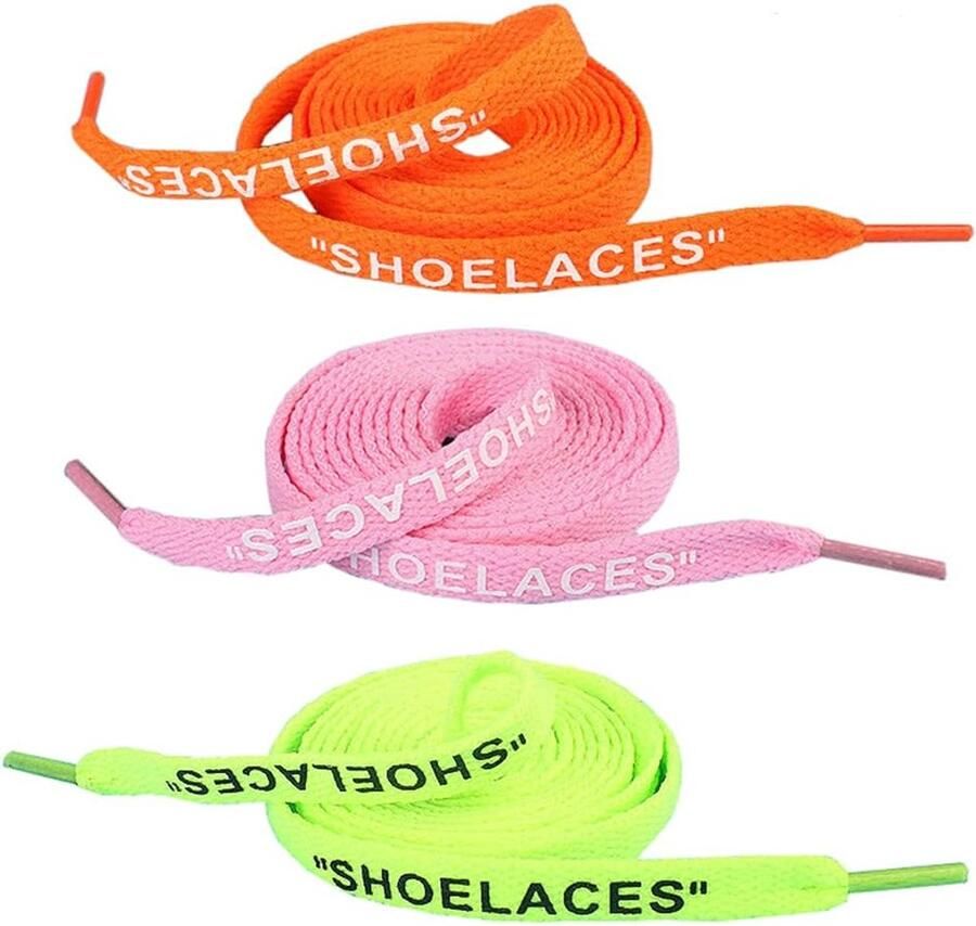 3 Pairs Text Printed Flat Shoelaces Spare Laces voor Sneakers 1.2M