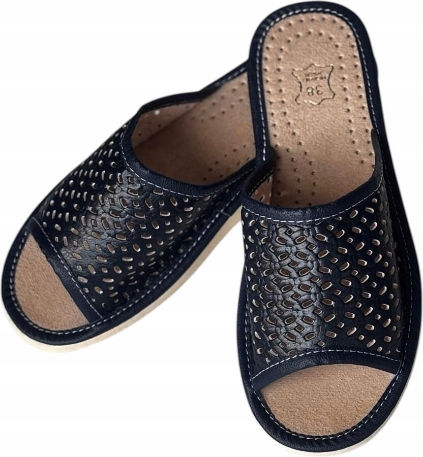 Dames Pantoffels Open Lak Leer Blauw
