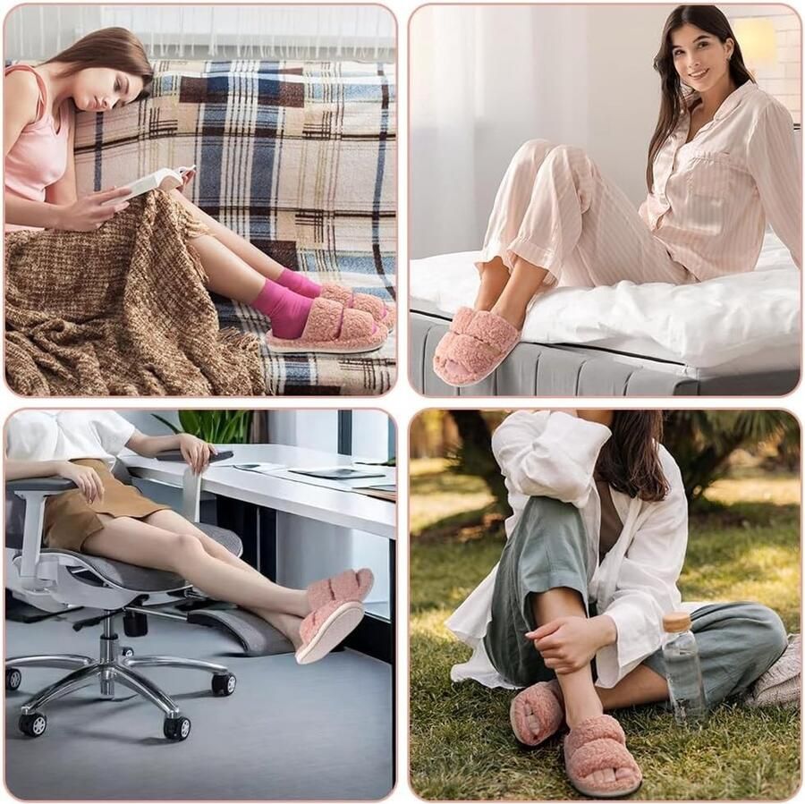 Dames Peep Toe Warme Winter Slippers met Geheugenfoam Comfortabele Huisschoenen voor Binnengebruik