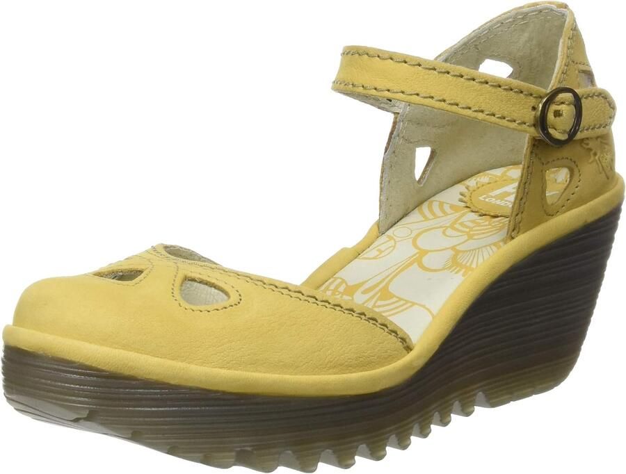 Dames Wedge Sandalen met Gesp Geel Nubuck