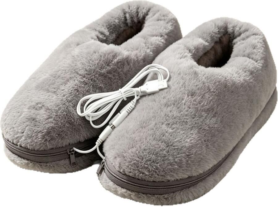 Damesslippers met USB-verwarming Winterschoenen voor koud weer Verwarmende slippers Maat L grijs Geschikt voor binnen en buiten gebruik in de slaapkamer in de winter