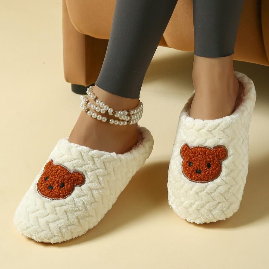 Damesslippers van traagschuim comfortabele en warme binnenslippers zacht en lichtgewicht geschikt voor de late herfst en vroege winter Witte Beer