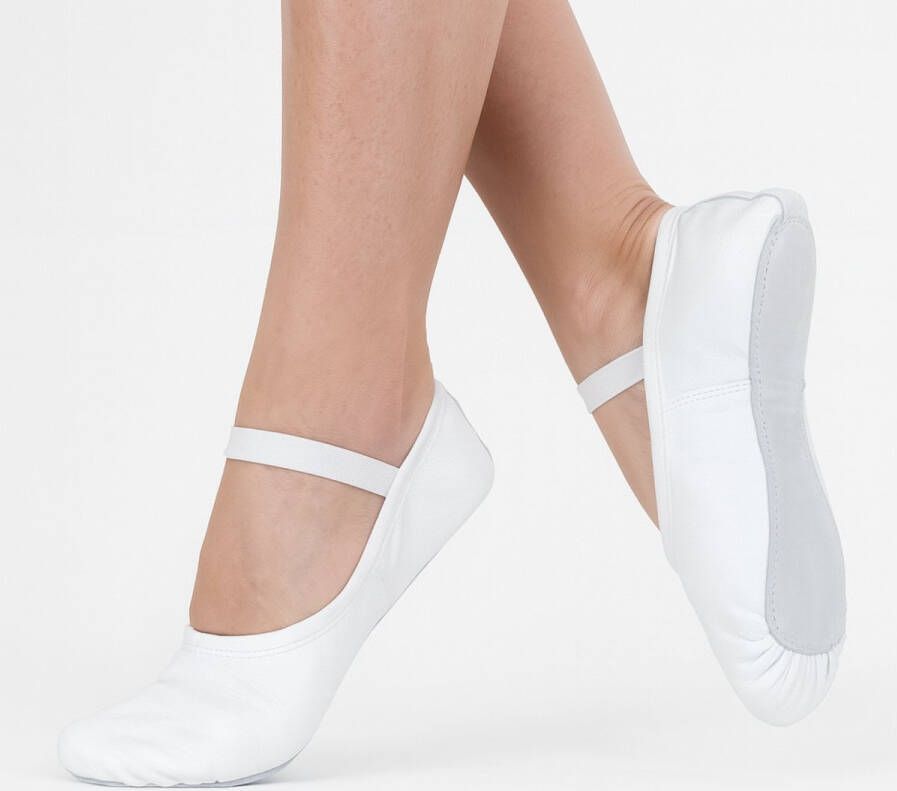 Dancer Dancewear Balletschoenen meisjes “Elite“ Wit Professionele leren balletschoen Met hele suède zool Ballet schoen met doorlopende zool