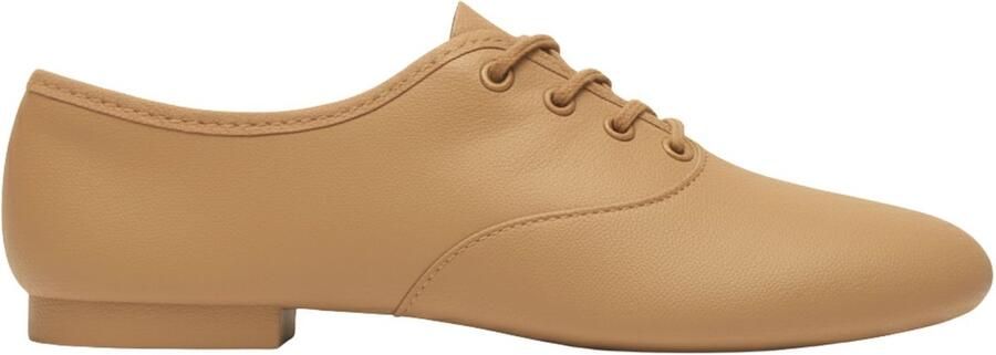 Dancer Dancewear Huidskleurige jazzschoenen leer met suède splitzool Tan Caramel Jazz schoenen met veters in Oxford model