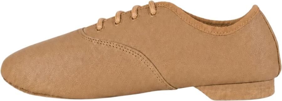 Dancer Dancewear Huidskleurige jazzschoenen leer met suède splitzool Tan Caramel Jazz schoenen met veters in Oxford model