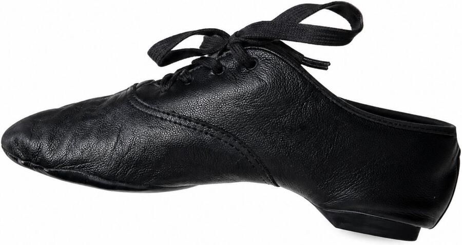 Dancer Dancewear Zwarte jazzschoenen leer met suède splitzool Zwart Jazz schoenen met veters in Oxford model - Foto 4