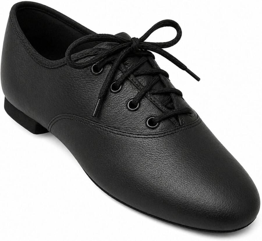 Dancer Dancewear Jazzschoenen leer in zwart Oxford met veters Zwarte jazz schoenen met suède splitzool - Foto 2