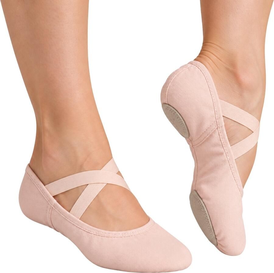 Dancer Dancewear Sensation No.1 balletschoenen kinderen met linker- en rechterschoen splitzool suède zool stretch canvas lichtroze