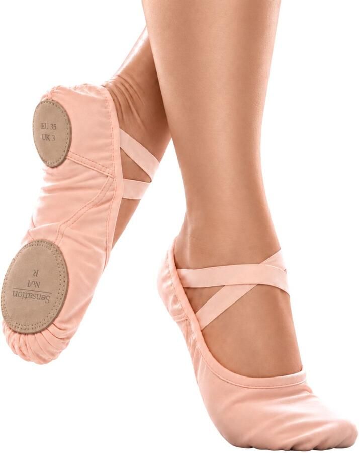 Dancer Dancewear Sensation No.1 balletschoenen kinderen met linker- en rechterschoen splitzool suède zool stretch canvas lichtroze