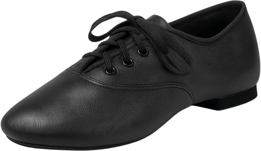 Dancer Dancewear Zwarte jazzschoenen leer met suède splitzool Zwart Jazz schoenen met veters in Oxford model - Foto 2