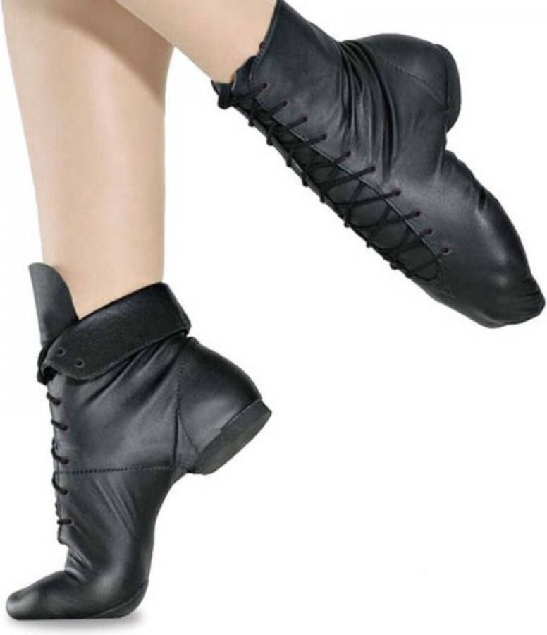 Dancer Dancewear Dansschoenen Jazzschoenen meisjes Zwart Leer| Jazzlaarsjes Jazzboots