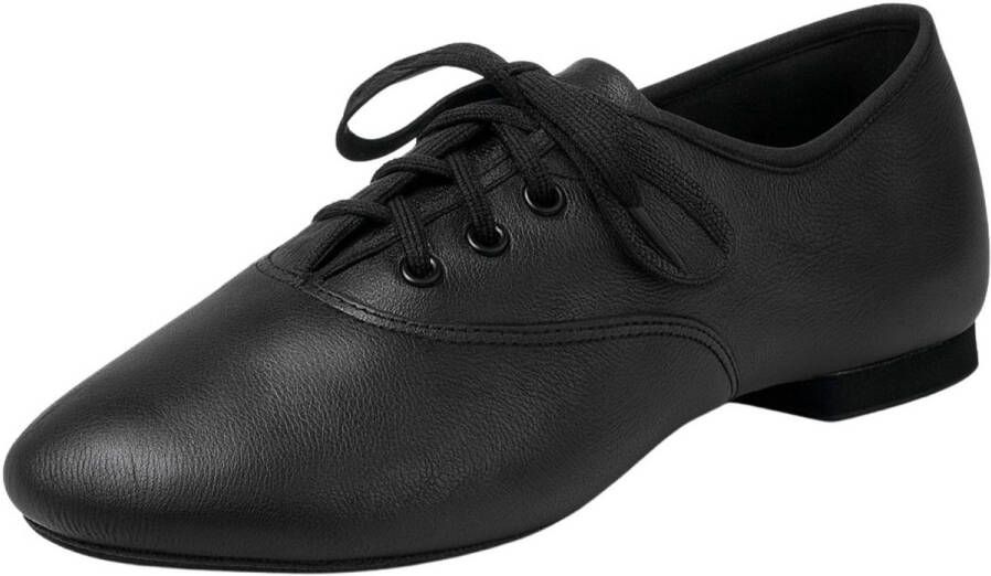 Dancer Dancewear Jazzschoenen leer in zwart Oxford met veters Zwarte jazz schoenen met suède splitzool