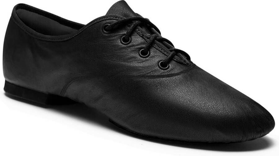 Dancer Dancewear Jazzschoenen leer Zwart Met veters Zwarte jazz schoenen 'Oxford' Met suède splitzool