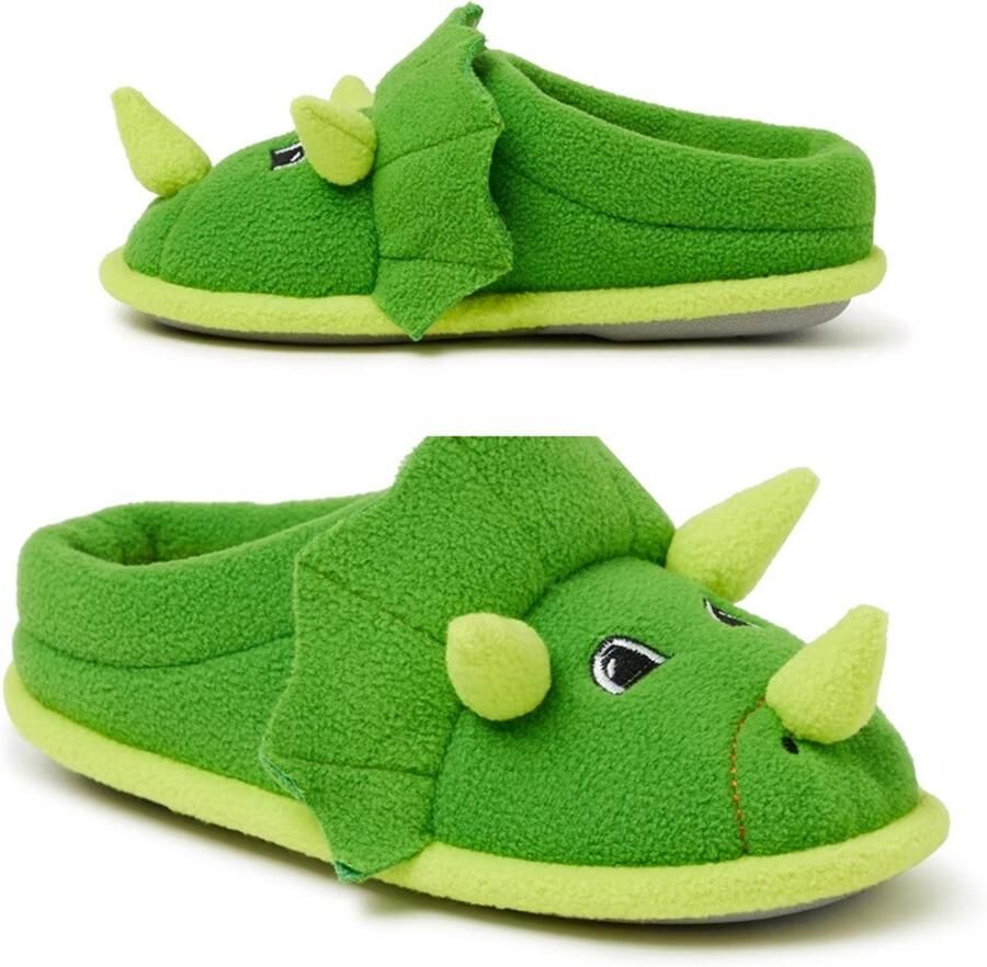 Dearfoams Peyton Animal instapschoen klomp voor kinderen Groene dinosaurus