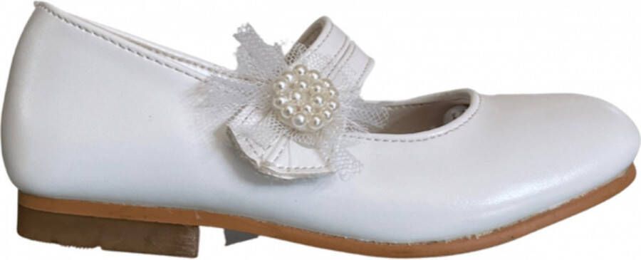 Deb&Dan lederen ballerina met tule en pareltjes wit