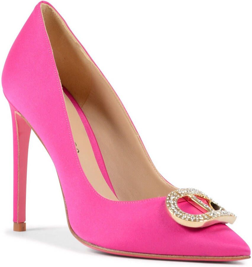 Dee Ocleppo Roze Satijnen Pomp met Gouden Logo Pink Dames