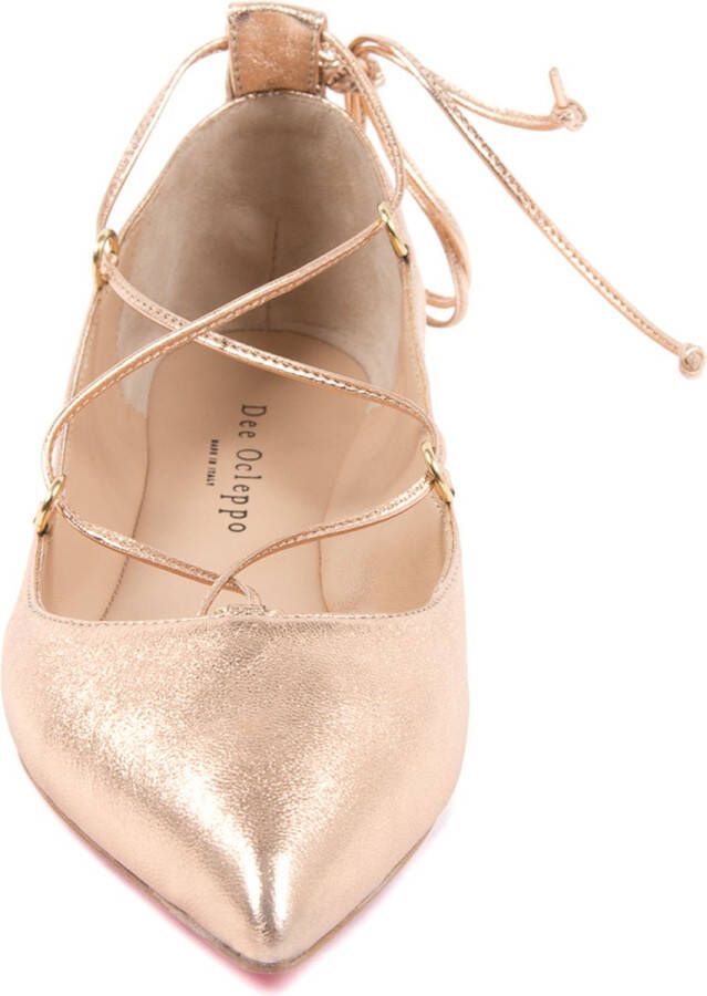 Dee Ocleppo Ballerina's Rose Gouden Lederen Ballerina Flats LaceUp Stijl