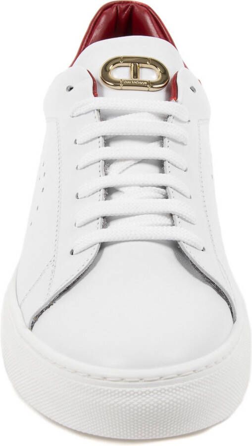 Dee Ocleppo Witte Leren Sneaker met Rode Detail White Dames