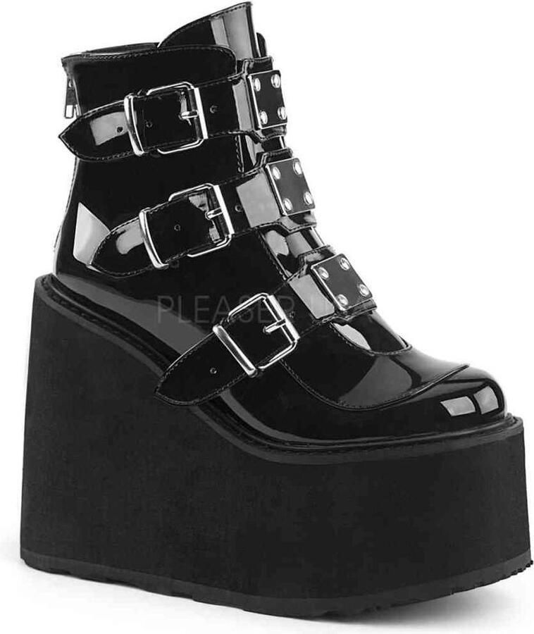 Demonia = | SWING 105 | 5 1 2 PF Ankle Boot w 3 Buckle Straps Back Zip