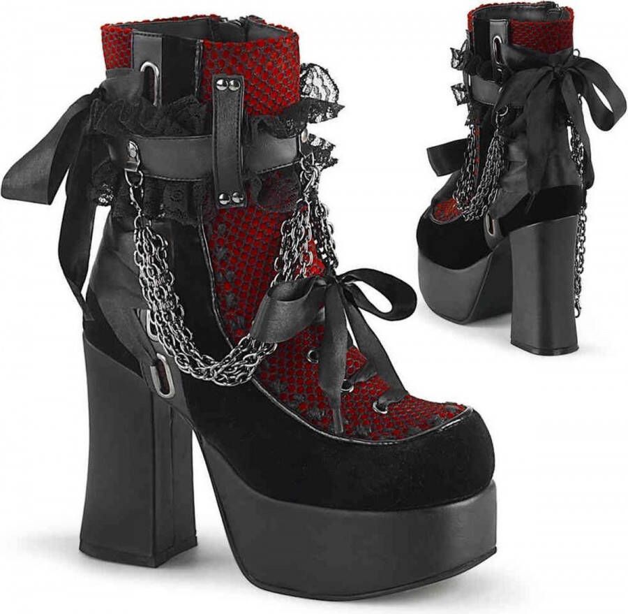 Demonia Enkellaars 38 Shoes CHARADE 110 Zwart Rood