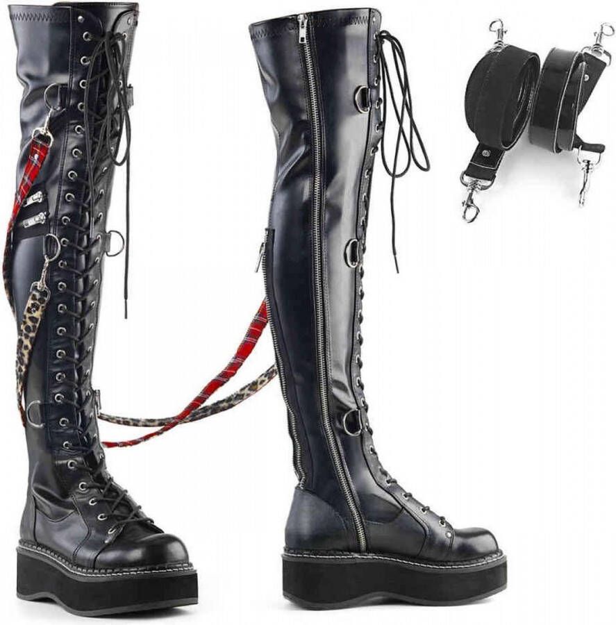 Demonia = | EMILY 377 | 2 PF STR Over the Knee Lace Up Boots Side Zip