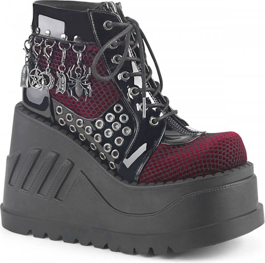 Demonia Plateau Laarzen 35 Shoes STOMP 18 Zwart Bordeaux rood