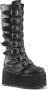Demonia Damned-318 knie hoge plateau laars met gespen en metalen details mat zwart - Thumbnail 1