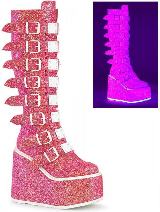 DemoniaCult SWING-815UV Plateau Laarzen 38 Shoes Roze Wit