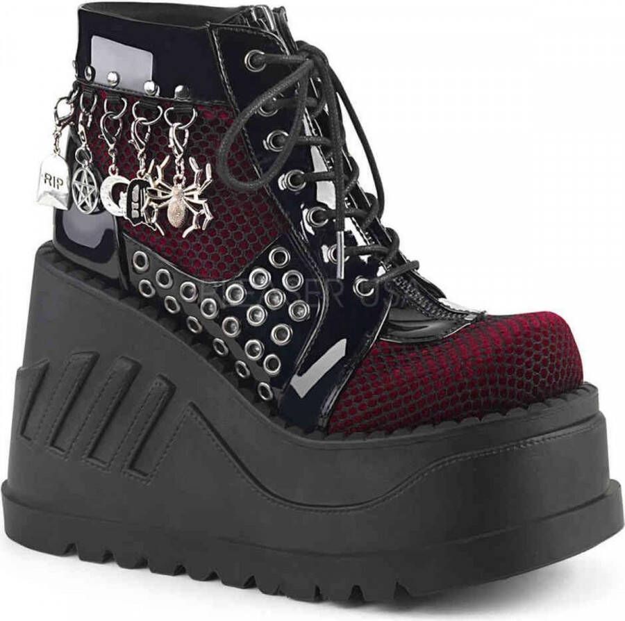 DemoniaCult STOMP-18 Plateau Laarzen 40 Shoes Zwart Bordeaux rood