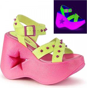 Demonia Plateau Sandaal 36 Shoes DYNAMITE 02 Glitters Roze Geel