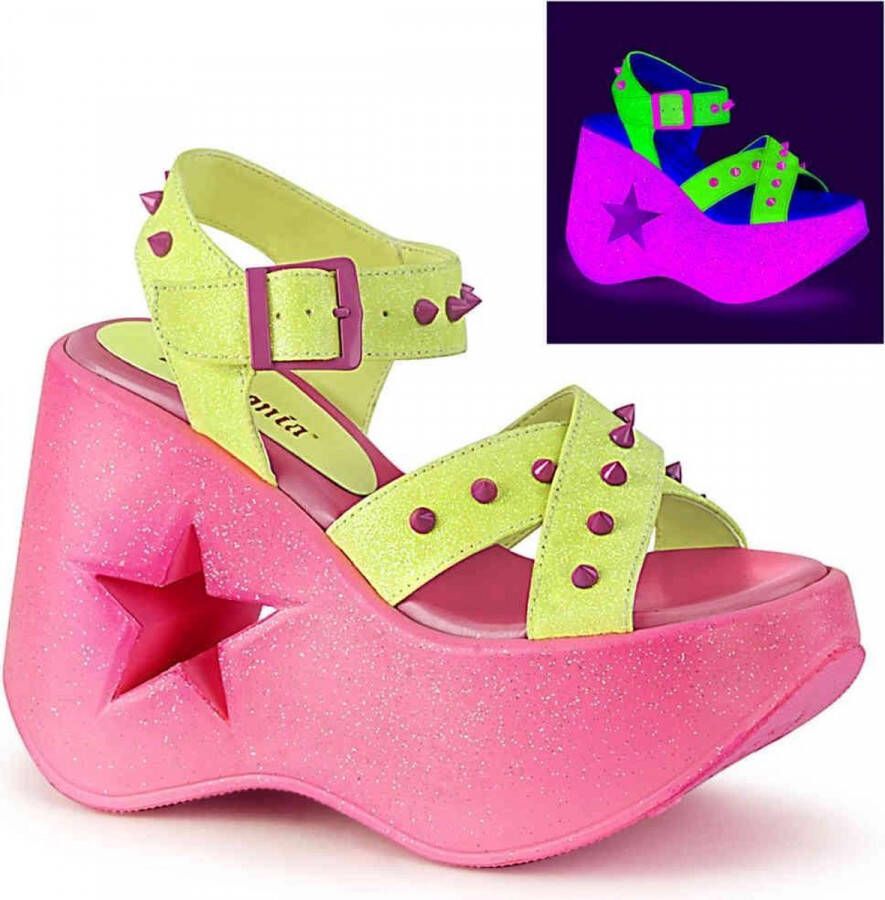 DemoniaCult DYNAMITE-02 Plateau Sandaal Glitters 38 Shoes Roze Geel