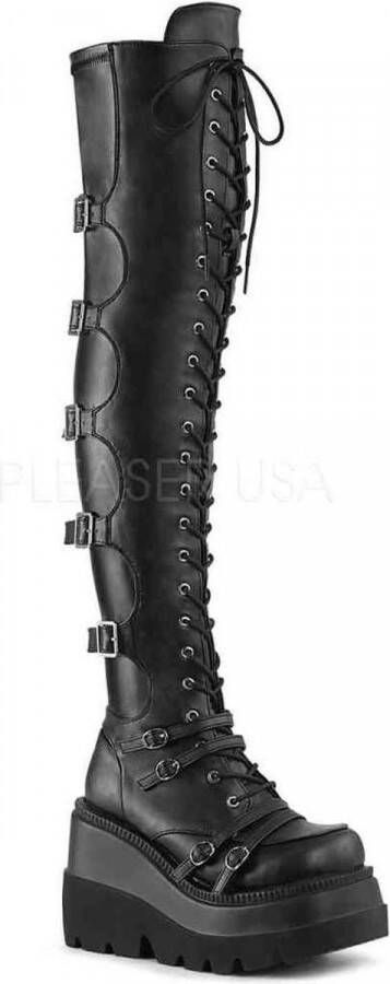 DemoniaCult SHAKER-350 = ) 4 1 2 Wedge PF Lace-Up Over-The Knee Boot Side Zip