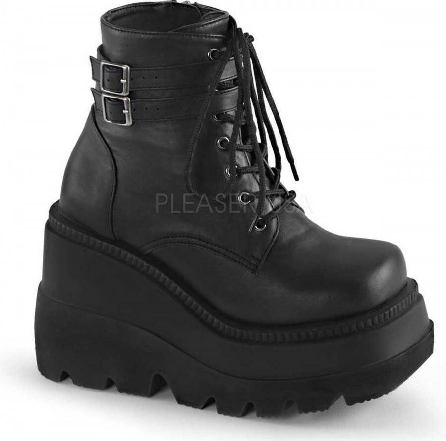 DemoniaCult Shaker-52 wedge platform ankle boot with buckles matt black Demonia