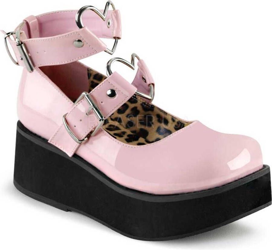 DemoniaCult Sprite-02 shoe with ankle straps buckles and metal heart rings patent pink Demonia - Foto 1