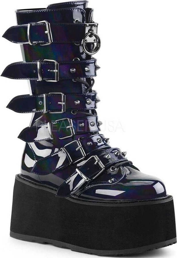 DemoniaCult Damned-225 plateau laars met gespen en studs hologram zwart Demonia
