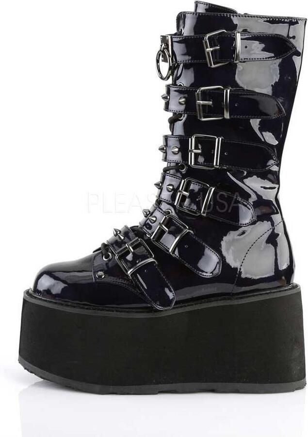 DemoniaCult Damned-225 plateau laars met gespen en studs hologram zwart Demonia - Foto 2