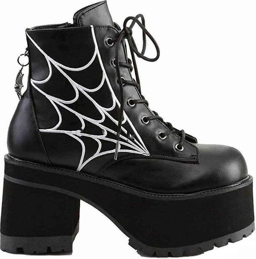 DemoniaCult Ranger-105 ankle boot with spiderweb embroidery and charm black vegan leather Demonia