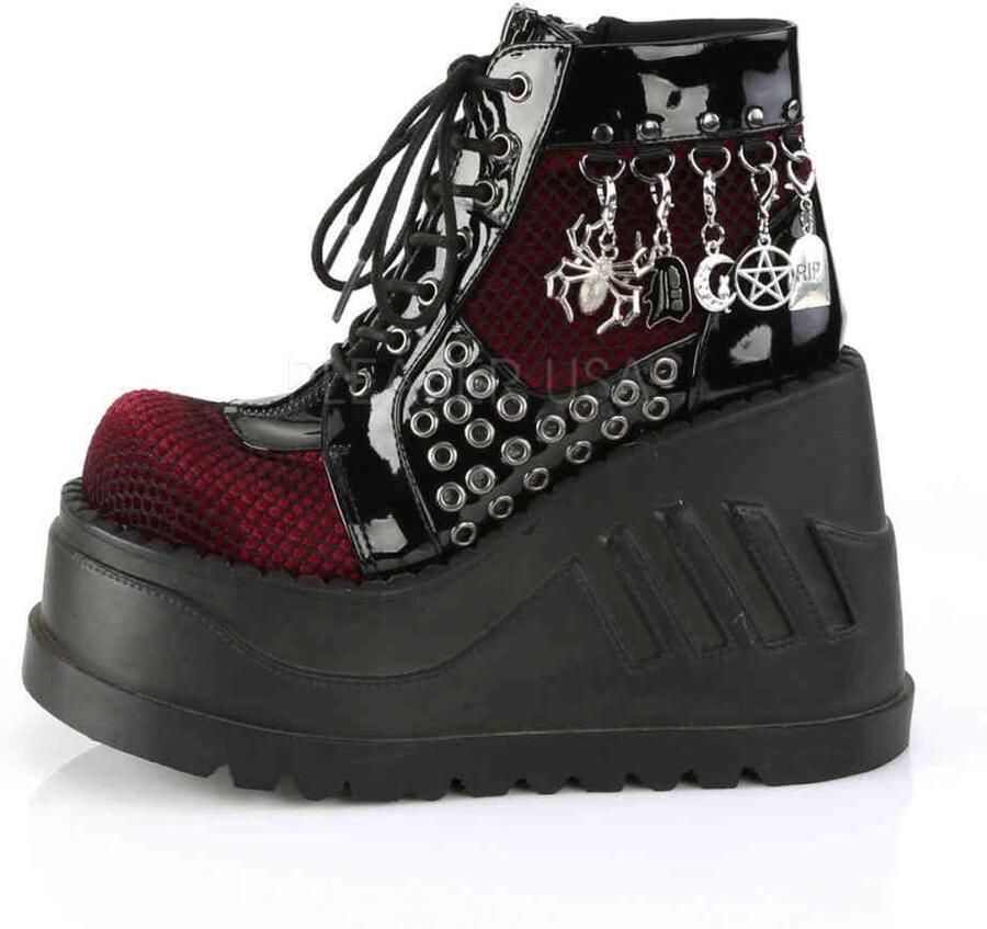 DemoniaCult STOMP-18 Plateau Laarzen 36 Shoes Zwart Bordeaux rood