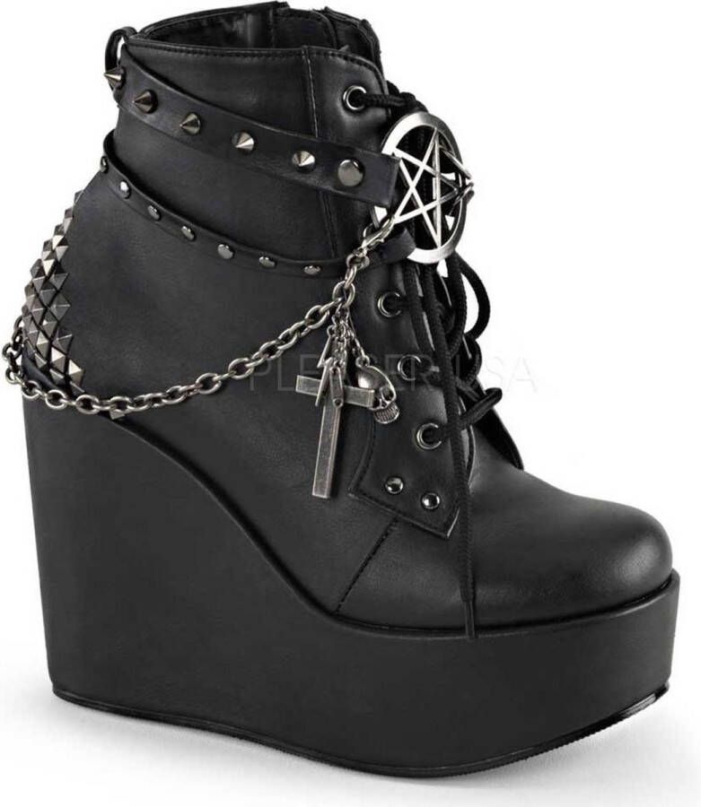 Demonia Poison-101 Ankle wedge boots with chain and charms black matt