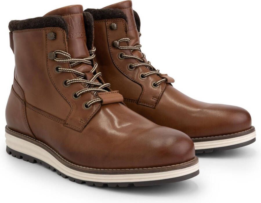 DEN BROECK DenBroeck Ferry St. Hoge leren herensneaker Gevoerde veterboots Cognac Bruin Leer