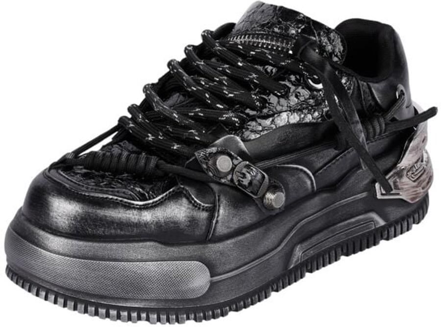 Denatured by KOI Metamorphosis Men s Distressed Platform Trainers Black Fade Heren Sneakers zwart