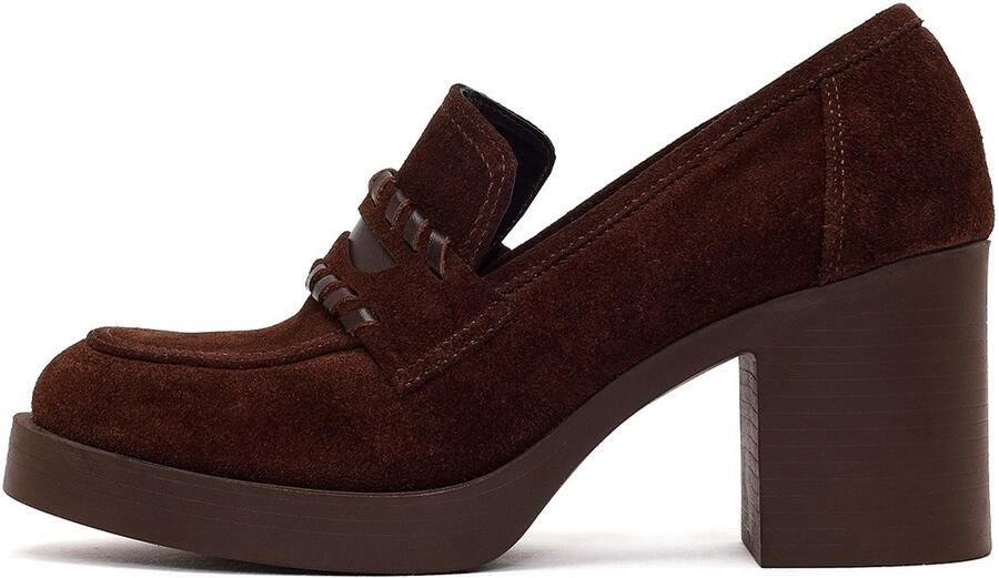 DERIMOD Blokhak Plateau Loafers Leren Blokhak Plateau