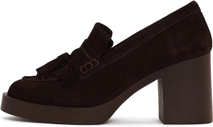 DERIMOD Blokhak Platform Loafers Leren Blokhak Platform